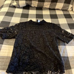 Black short sleeve lace top